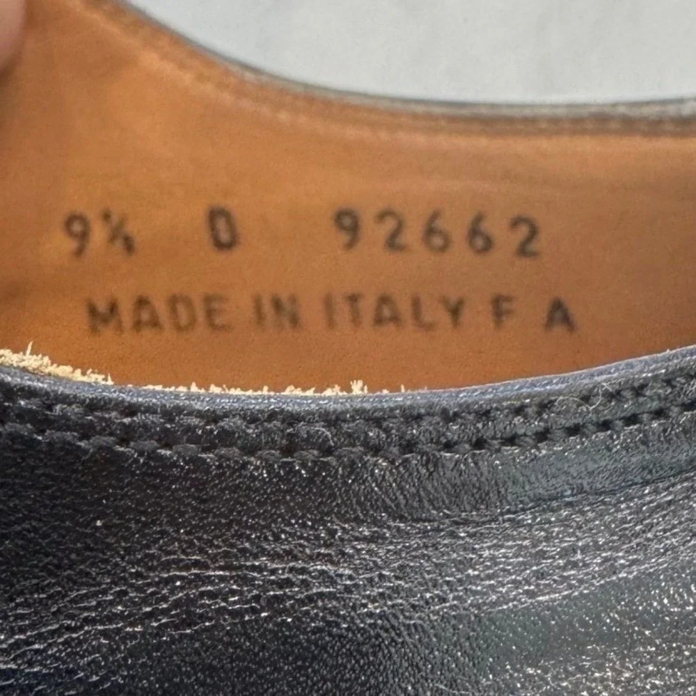 Florsheim Imperial Men 9.5D Black Leather Apron Toe Derby Dress Shoes Italy 9266